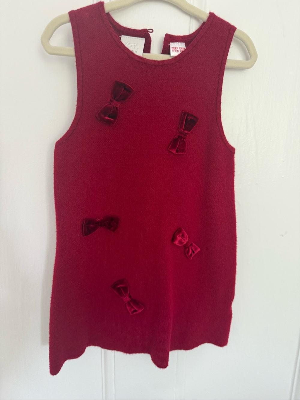 Zara Girls Red Knit Dress with Velvet Bow